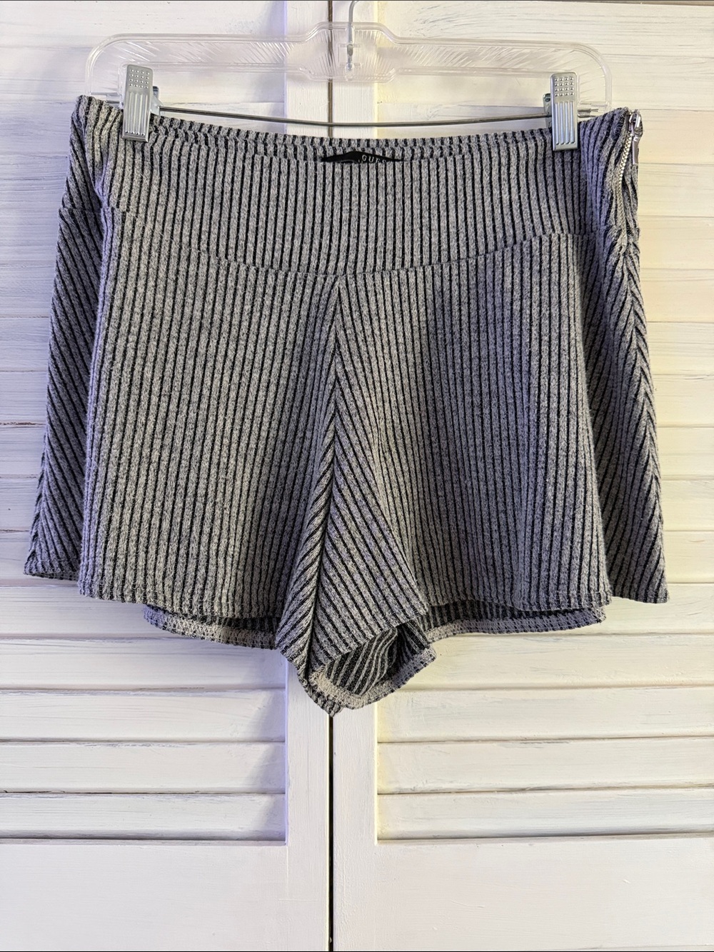 Guess Ribbed Knit Flared Skort Shorts - Gray